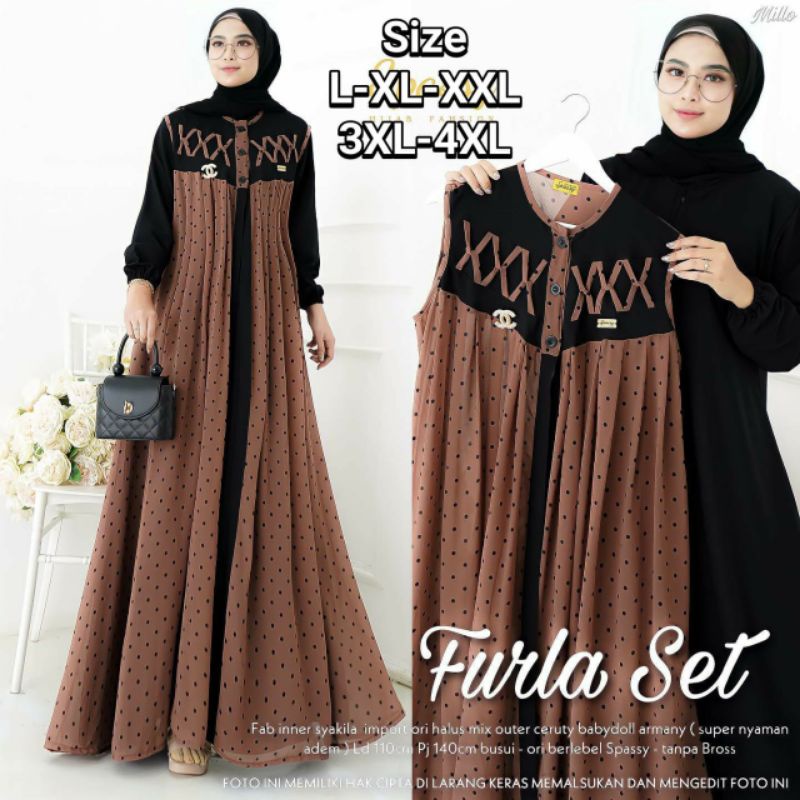 Gamis Terbaru Furla Set 2 in 1 Dress Shakilla Salju mix Ceruty Motif