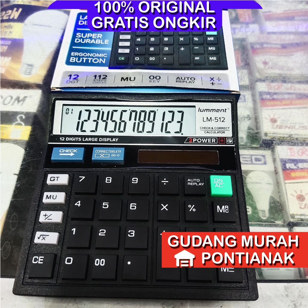 Kalkulator Lumment Besster Arashi 12 Digit Bisa Cek Ulang Layar Besar Auto Replay LM 512