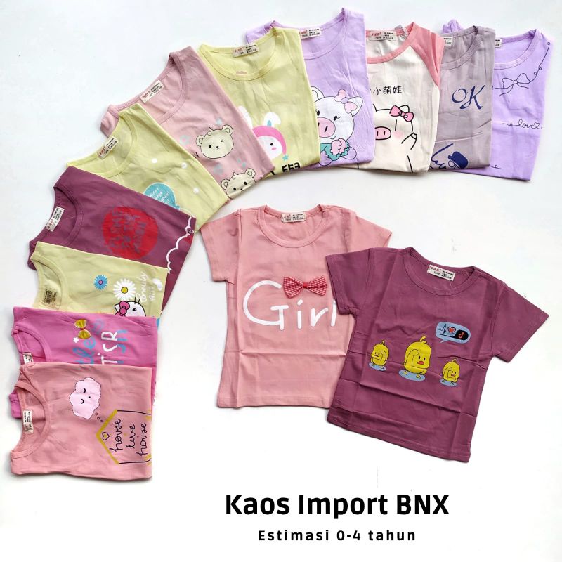 Kaos Import Anak Cewek Kaos Girl 0-3 Tahun  Bahan Super Adem