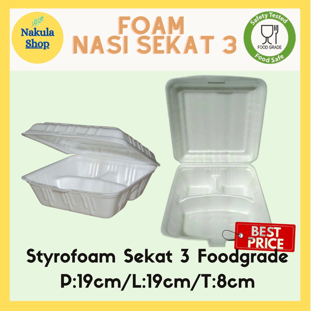 Sterofoam Makanan / Foam Nasi Sekat 3 Foodgrade Murah dan Kuat