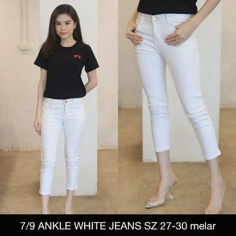 CELANA JEANS WANITA 7/9 PUTIH SKINNY JEANS PUTIH CEWEK - ANKLE WHITE