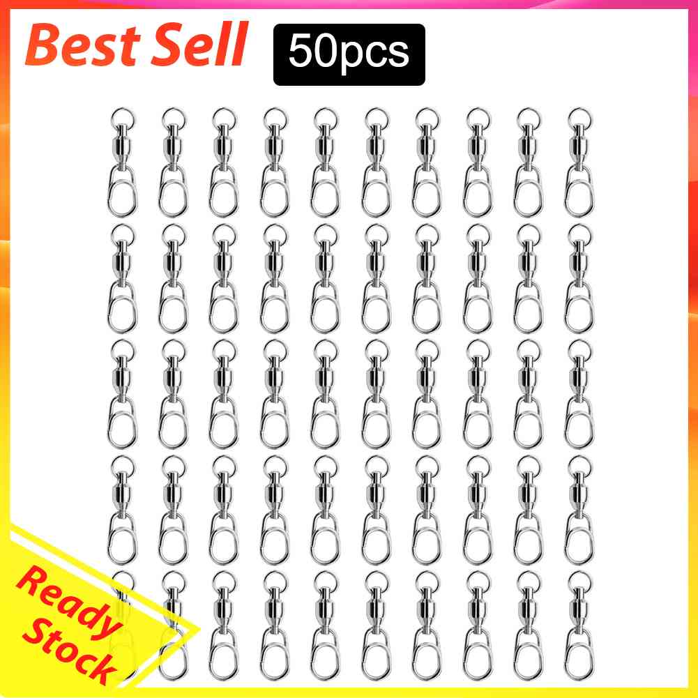 50pcs 8 Word Bearing Rolling Swivel Solid Ring Snap Clip Fishing Lure Connectors