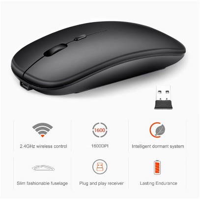 (COD) Silent Wireless Mouse Rechargeable 2.4G 1600 DPI RGB LED Backlit Isi Ulang Mouse Gaming Ergono