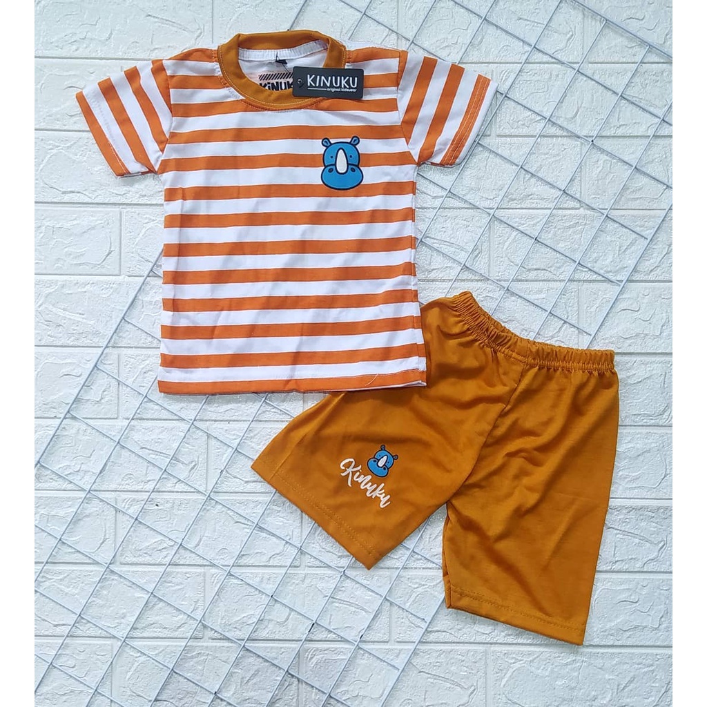 Setelan Kaos Anak Motif Salur Kinuku Murah