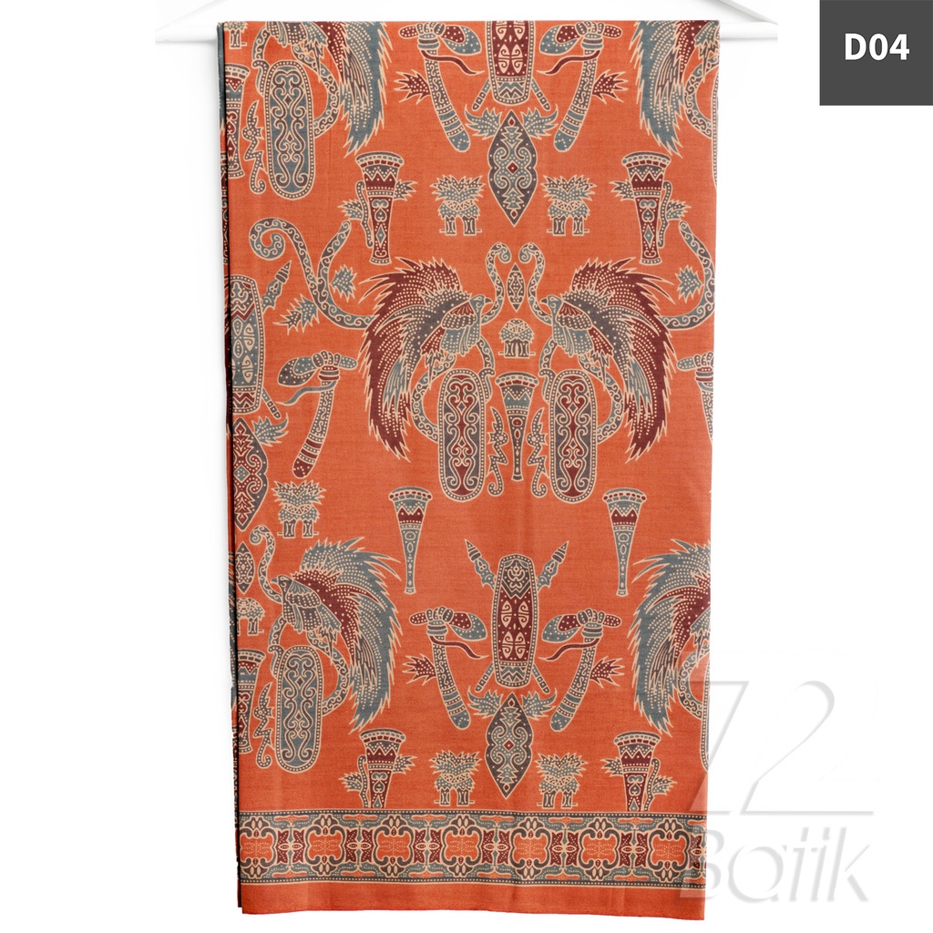 KAIN BATIK PREMIUM Bahan Katun Motif Burung Warna Orange Coklat 721240 Cap 72 Jarik Jarit Samping Kebat Panjang Batik Katun Modern Premium Bahan Seragam Batik Pernikahan Kantor Keluarga Murah Kamen Jadi Batik Bali Lembaran