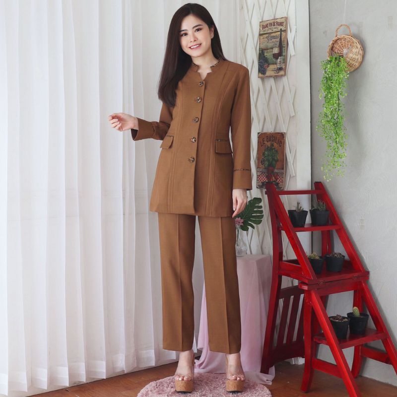 Baju Seragam PNS Wanita Khaki Tua Baju Pdh Guru Coklat Tua Baju Kheki Wanita PNS Seragam Pemda Stela
