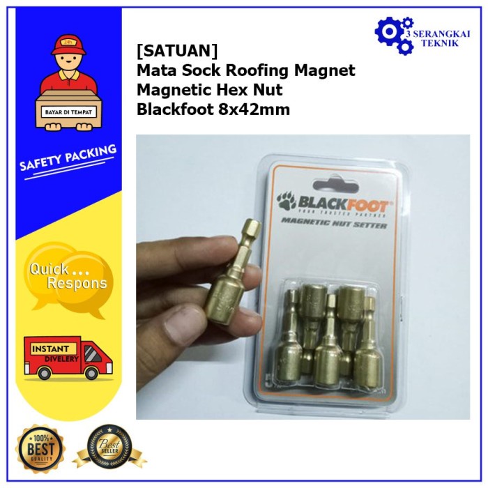 [SATUAN] Mata Sock Roofing Magnet Magnetic Hex Nut Blackfoot 8x42mm