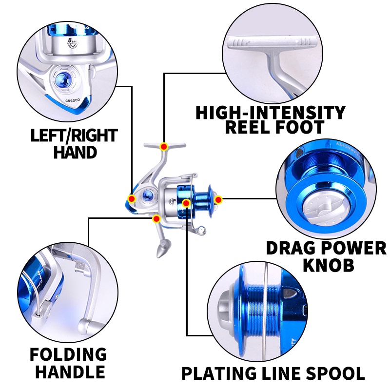 Reel Pancing 8BB Rasio 5.2: 1 Bahan Metal Drag Power Maksimal 15kg