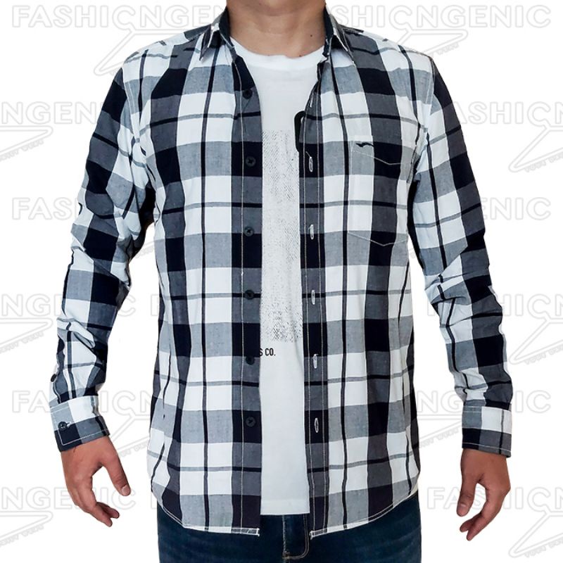 CARDINAL - BLUE WHITE CHECKERED Casual Shirt | Kemeja Biru Putih Kotak Lengan Panjang Pria