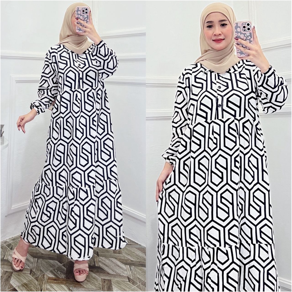 Zara Midi Dress Gamis Midi Rayon santung Tebal Busui Kancing Depan COD