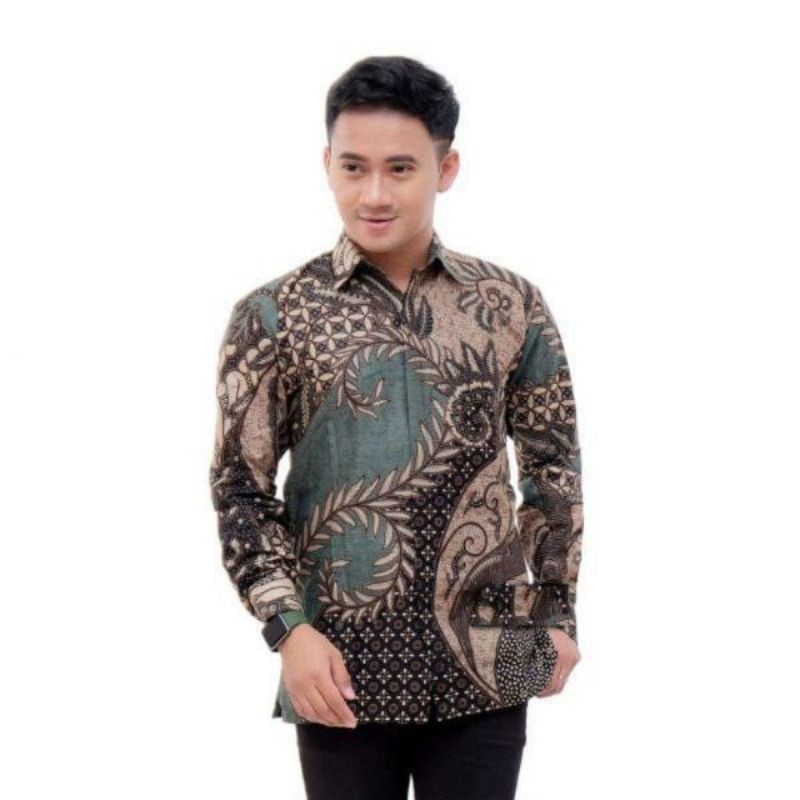 Kemeja Batik Pria Lengan Panjang Motif Seno Biru Pekalongan