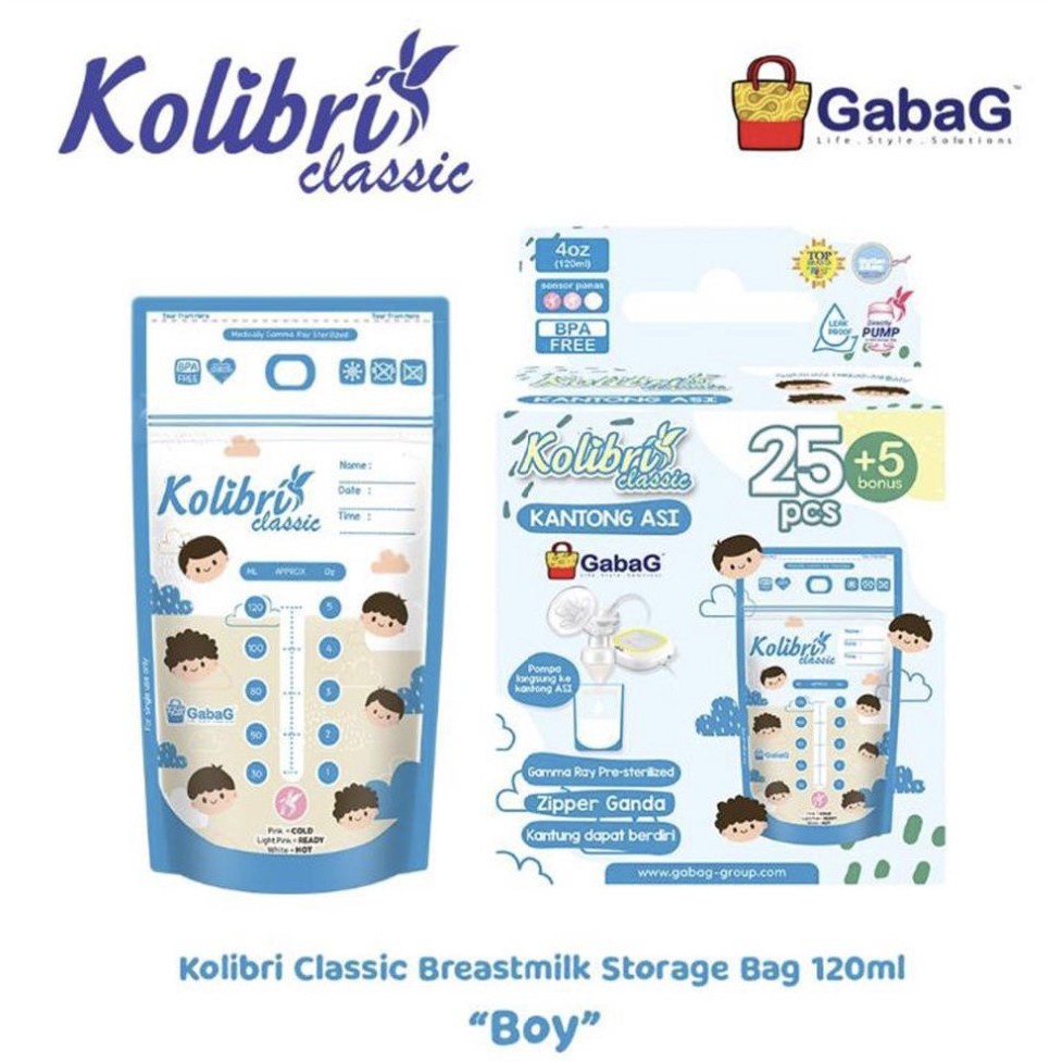 Kantong Asi /  BREASTMILK STORAGE BAG 30 x 120 ml Gabag Kolibri BPA Free 120ml asip asi perah