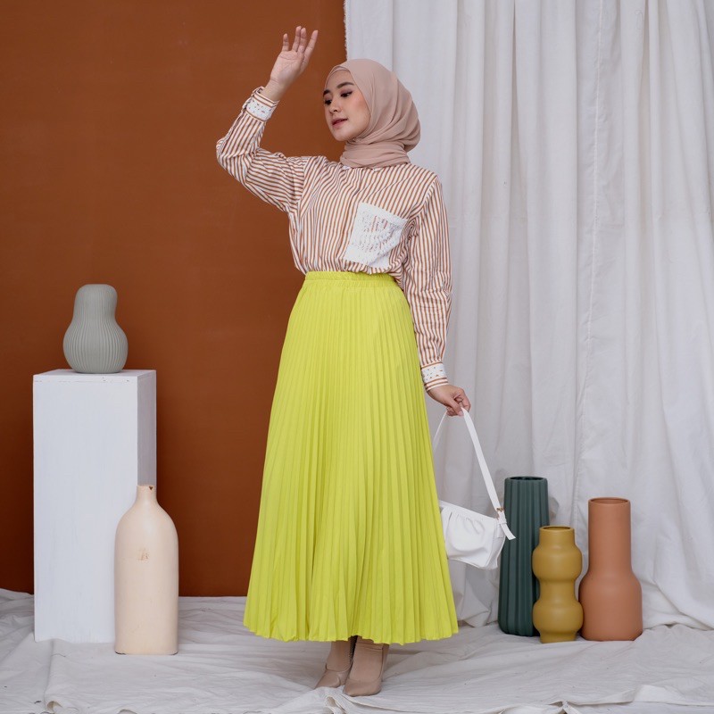 ROK PLISKET 256.B MURAH PREMIUM HYGET POLOS FLARE SKIRT REMPEL MUSLIM MAYUNG PANJANG MODELLANO FREXA-Softlemon