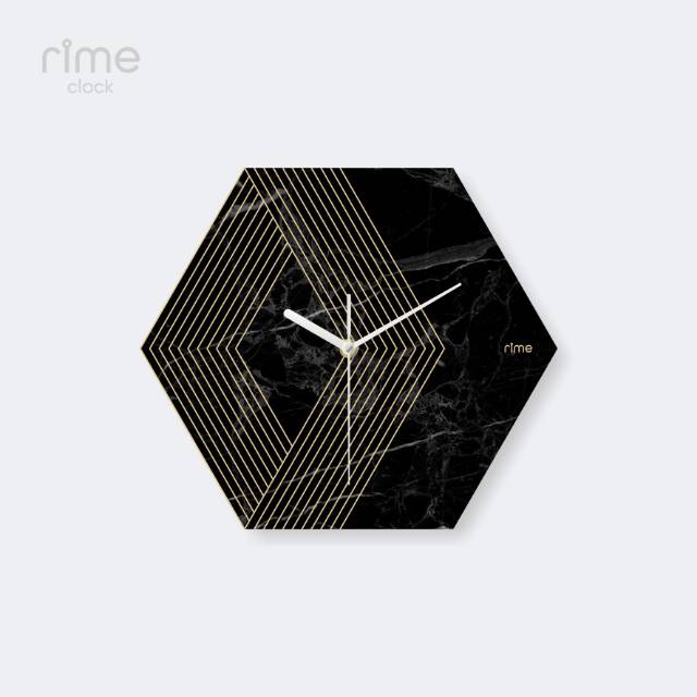  Jam  Dinding  RIME Hexa Black Gold Minimalis  Unik Shopee 