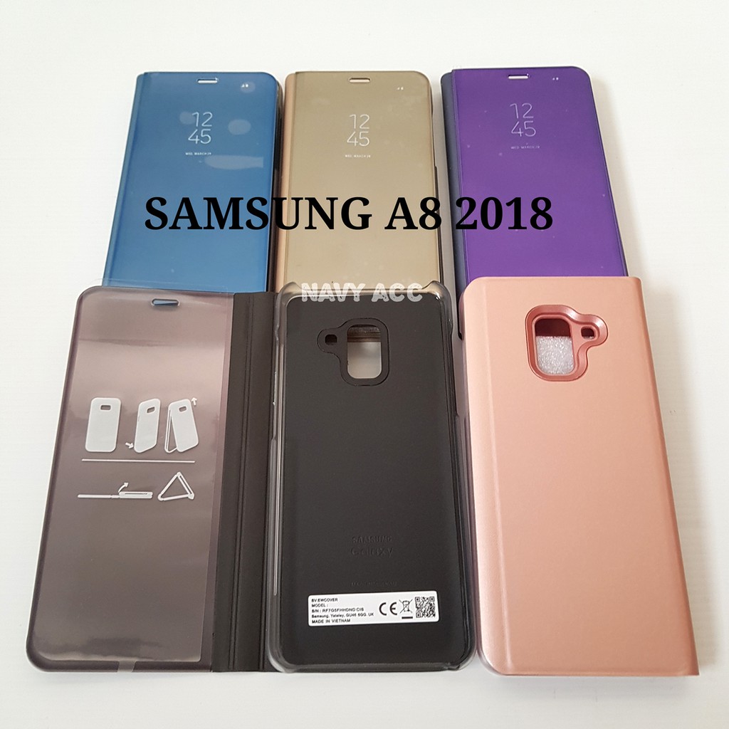 Flip Cover Samsung A8 2018 - Sarung Buku Clear View Samsung A8 2018