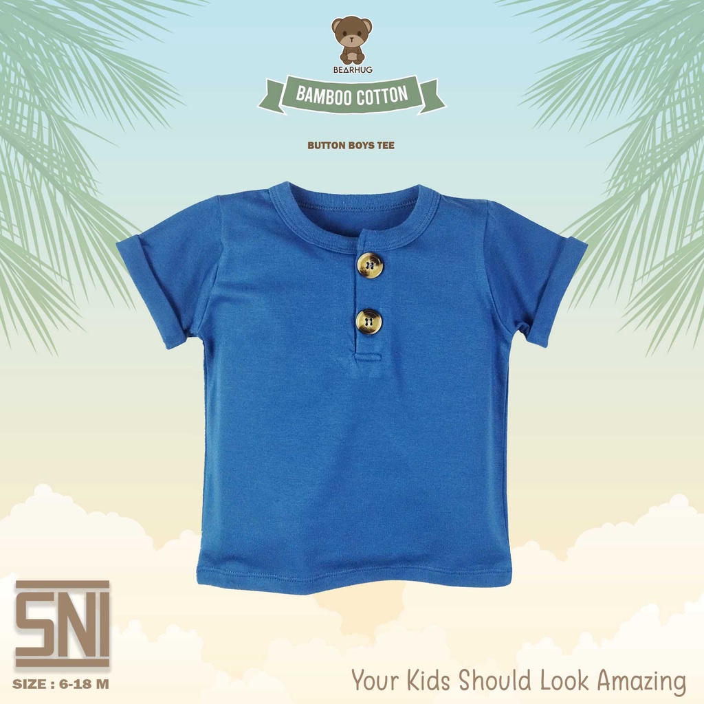 Bearhug Bamboo Cotton Atasan Bayi Laki-Laki Kancing 2 Lengan Pendek BNF91 6-18 Bulan-3