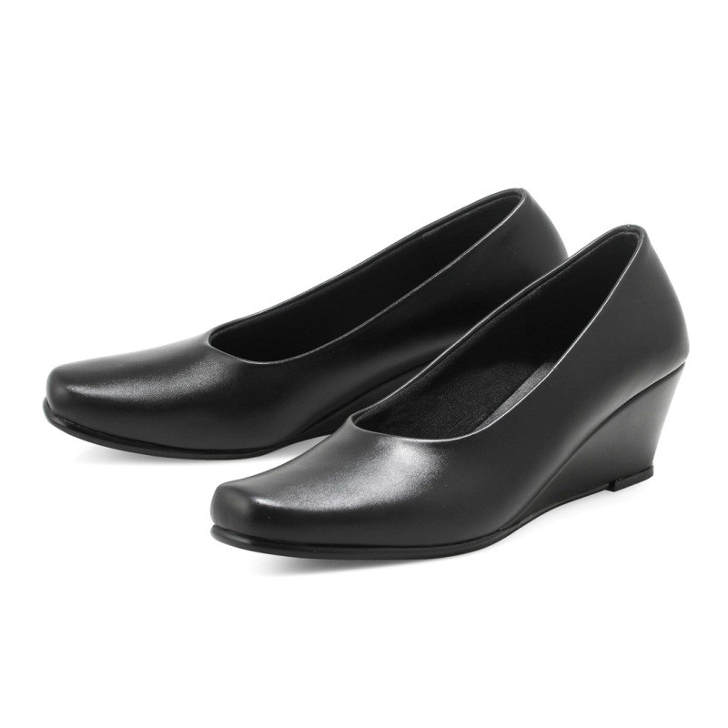 EVERFLOW Sepatu Kerja Wanita High Heels 5cm Black doff Sepatu Pantofel Wedges wanita big size up to 42 Persit