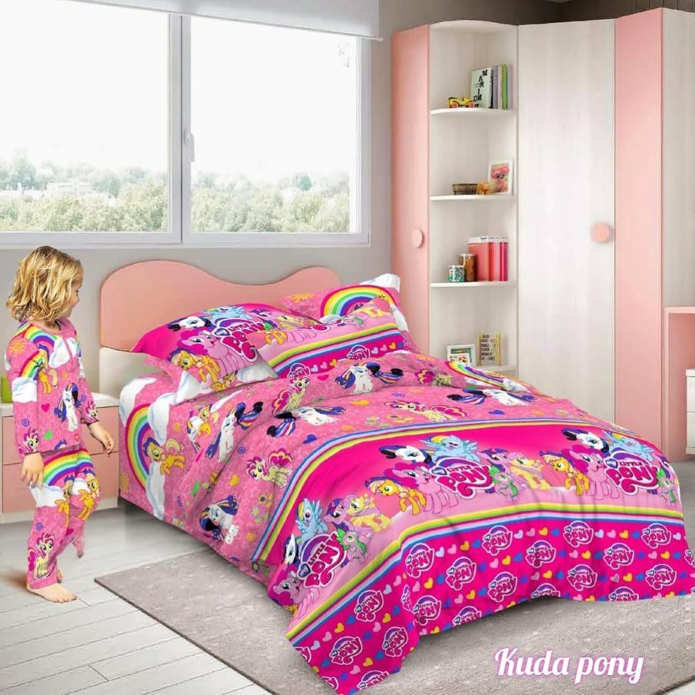  Sprei Motif KUDA PONY PINK UK 180 x 200/ Sprei Kartun Karakter / Sprei Homemade M13L