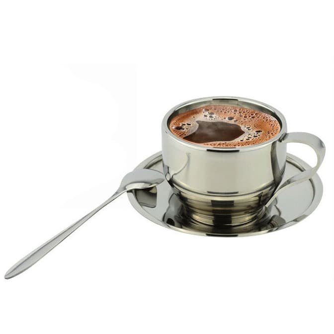 Set Gelas Sendok Piring Kopi Stainless Steel - Silver