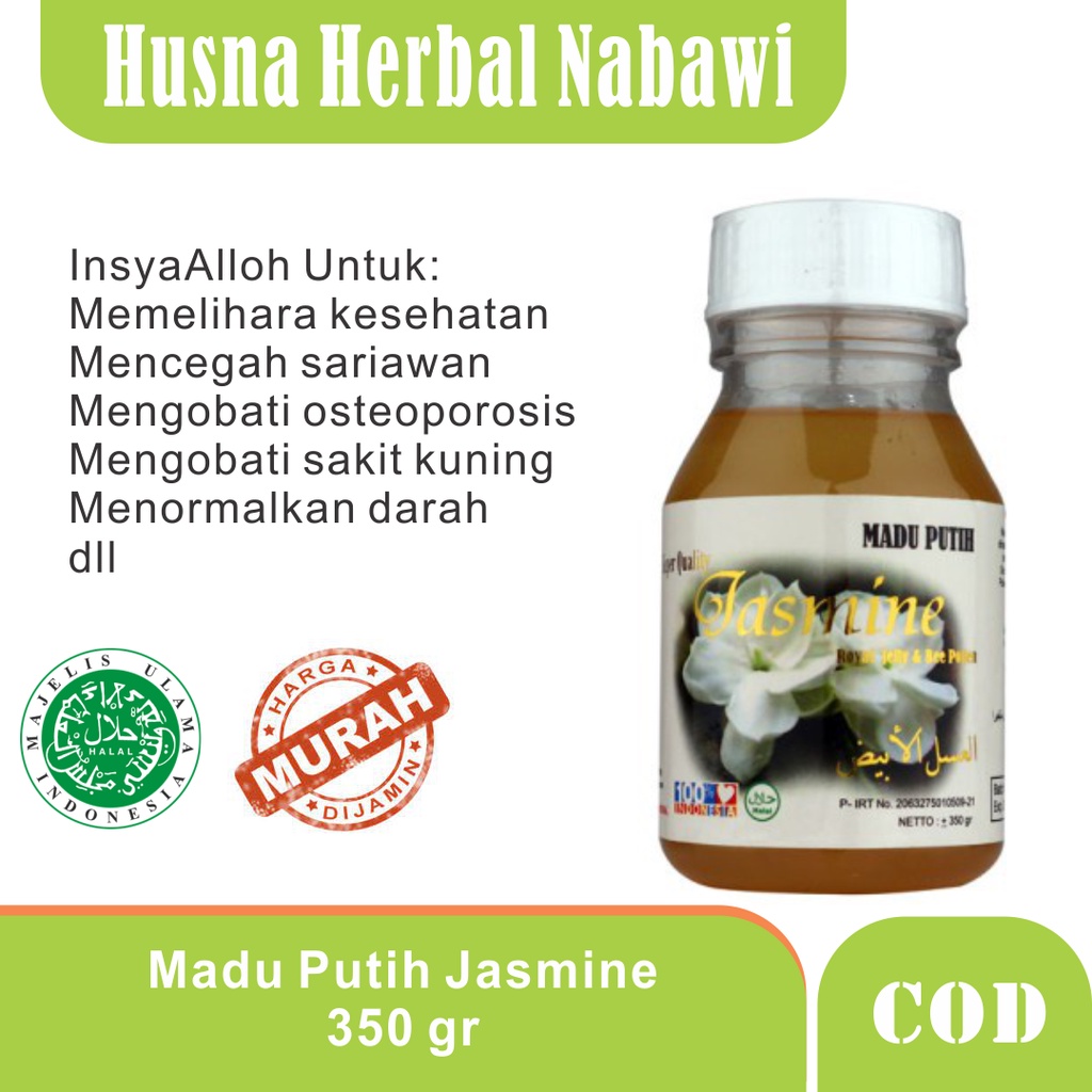 

PROMO Madu Putih Jasmine 350 gram Herbal Untuk Imunitas Tubuh Osteoporosis Demam Tinggi Bisa COD Bayar Di Tempat - Husna Herbal Nabawi
