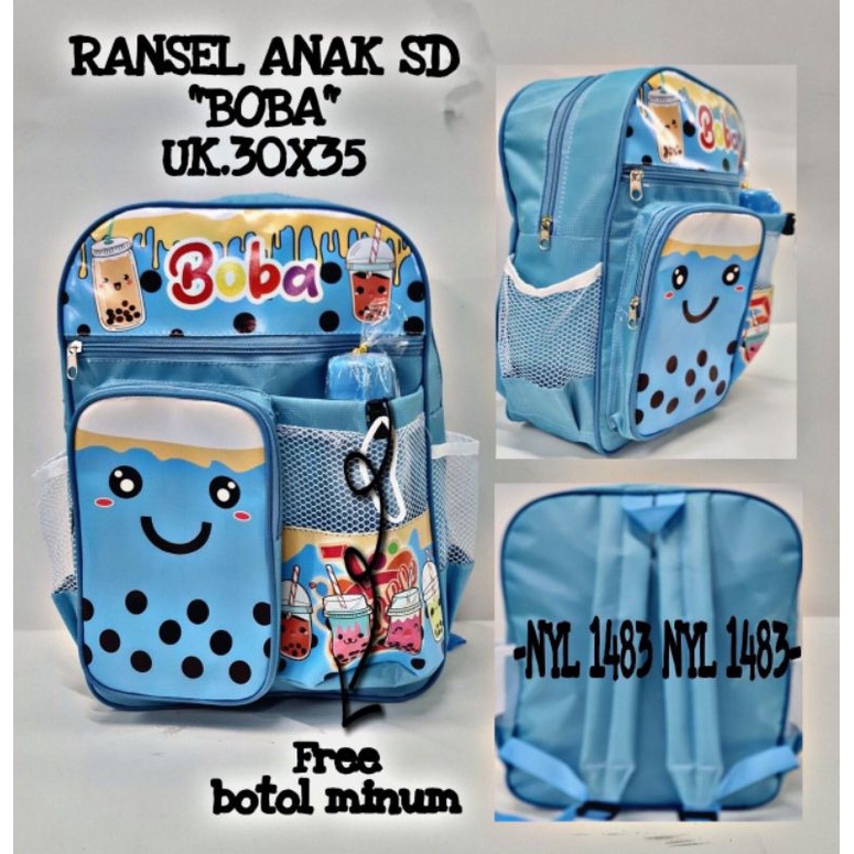 Tas ransel sekolah anak perempuan motif BOBA +topi free Botol tempat Minum