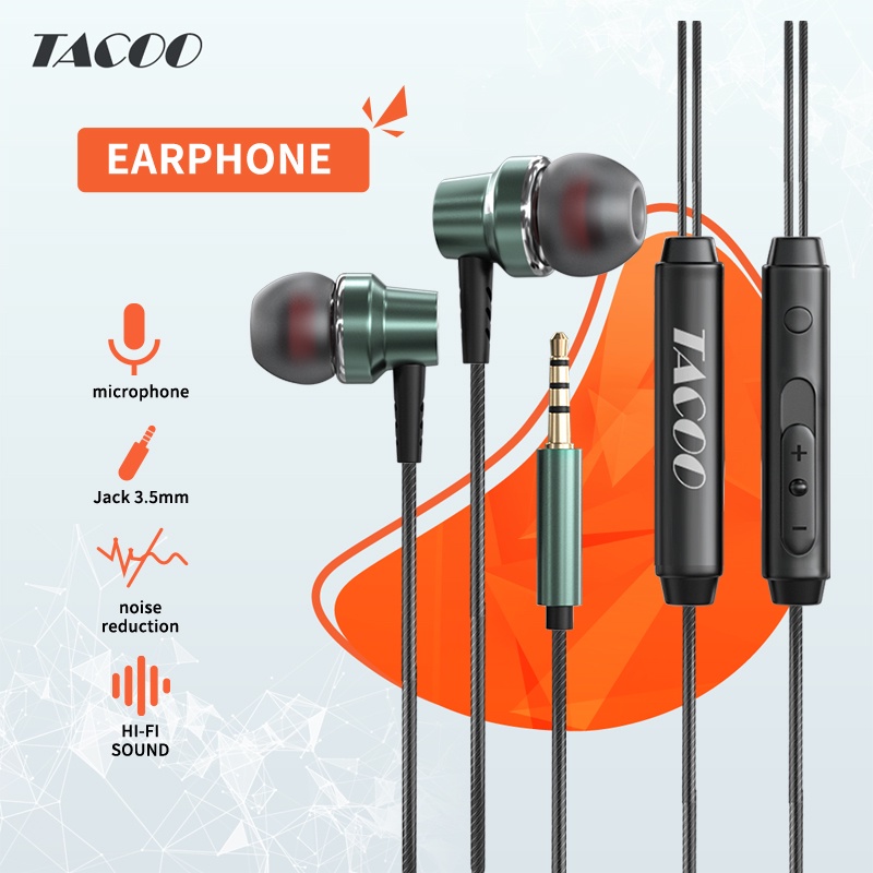 TACOO In-Ear Gaming Earphone Headset Wire Berkabel Earphone Stereo Deep Bass Hi-Fi Sound No Delay dengan Mic support All devices