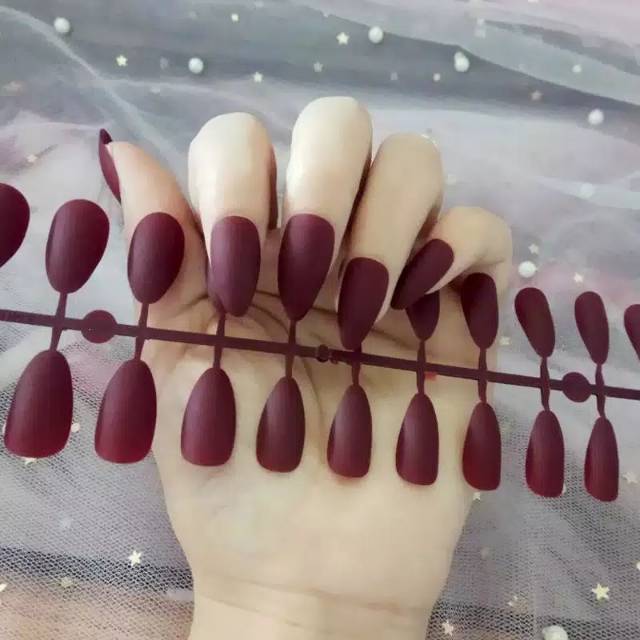 24 Tips Midi Fake Nails / Kuku Palsu Warna Matte