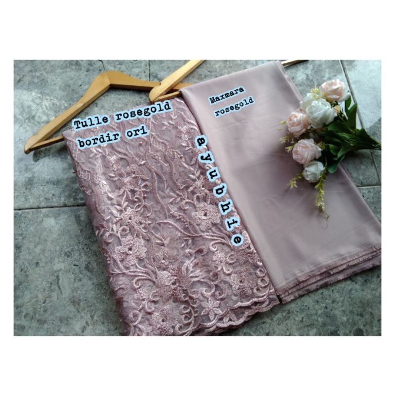 Tulle tile Brokat Mutiara mix kain polos furing kebaya maxmara ori bahan bridesmaid meteran-8