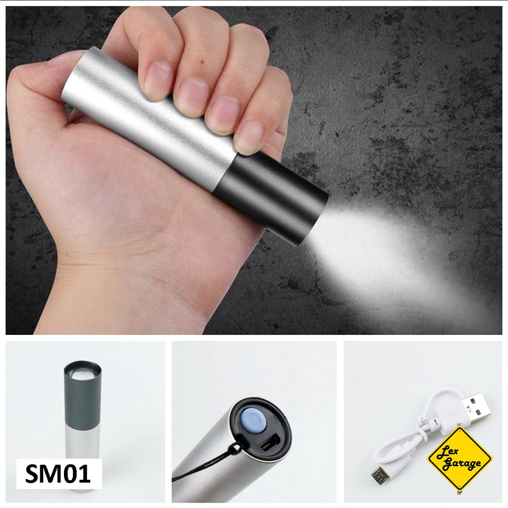 Senter LED Mini Zoom USB Penlight Pena Cree Gantungan Kunci Flashlight