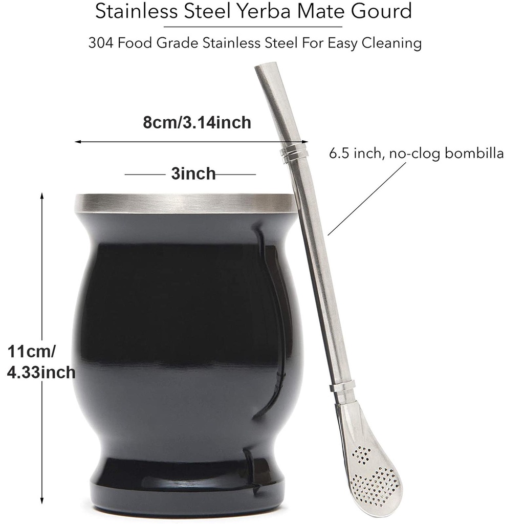 Top 8oz Yerba Mate Labu Set Dapur Stainless Steel Mudah Dibersihkan Double-Wall Bombilla Straw