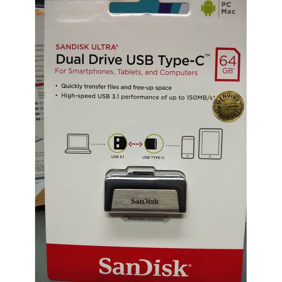 PALING MURAH  Sandisk Flasdisk OTG 64GB USB Tipe-C&USB 3.0