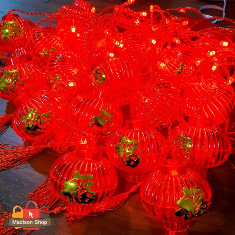 Lampu Lampion Fu Jaring Rumbai Dekorasi Lampu Lampion Renteng 3 meter Lampion Juntai Fu Merah Grosir