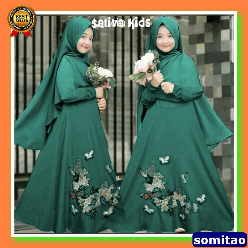 Sale Gamis Dress Anindya Selena Kids Anak Maxmara Motif Plus Jilb JA103 Gamis Anak Syari Bergo Flow