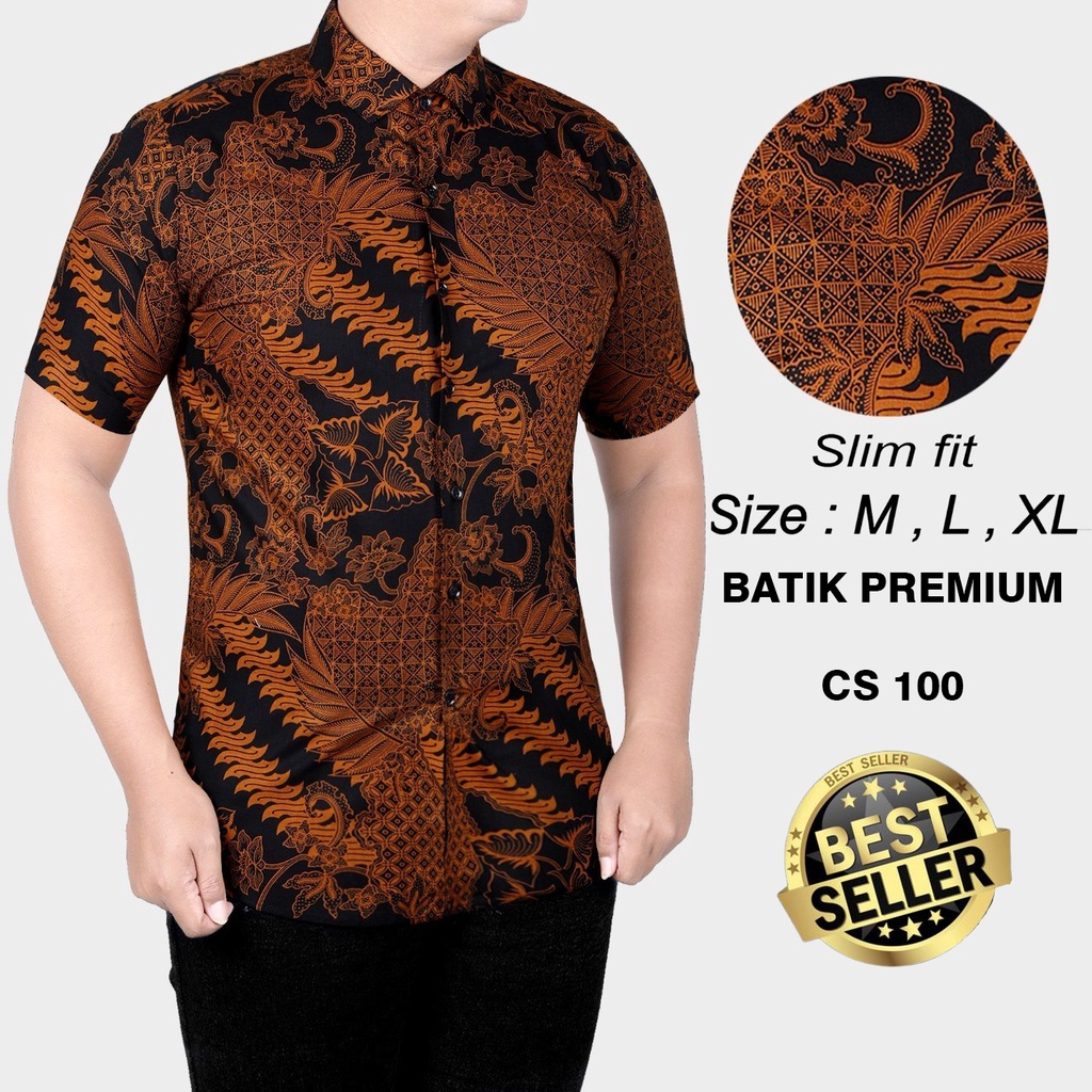 KEMEJA BATIK PRIA SLIM FIT MODERN MEWAH LENGAN PENDEK SLIMFIT CS 100