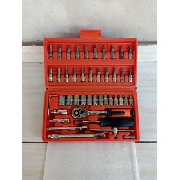KAPUSI K9819 kunci socket set 46pcs 1/4inch - mata obeng shock sok wrench set