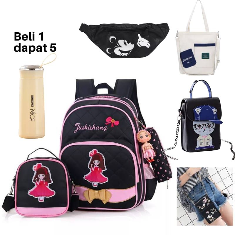 Tas Paket Variasi 6 model Free Botol Tas Anak piliha warna botol Ada 4 warna biru krem pink hijau bebas milih