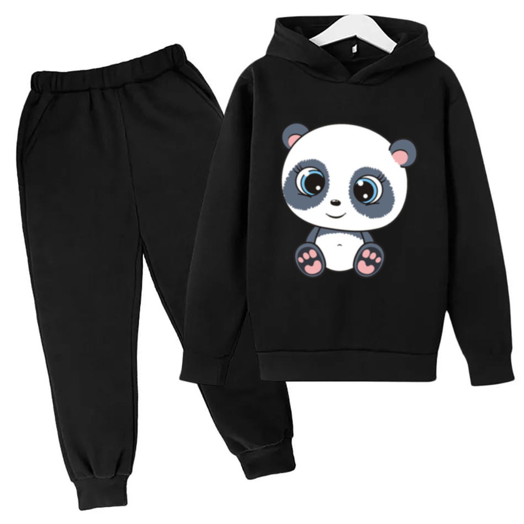 BESS - Baju Setelan Wanita Murah / Setelan Hoodie + Jogger Hitam - BABY PANDA