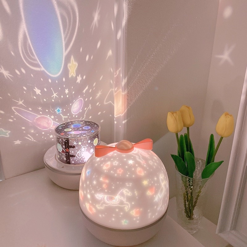 lampu proyektor rotating / rotary star projector night light / lampu bulan bintang