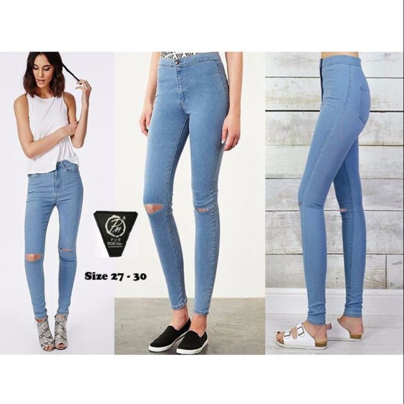 HOPYLOVY - CELANA HIGHWAIST PREMIUM CUT KNEE JEANS (Pun Ripped HW)