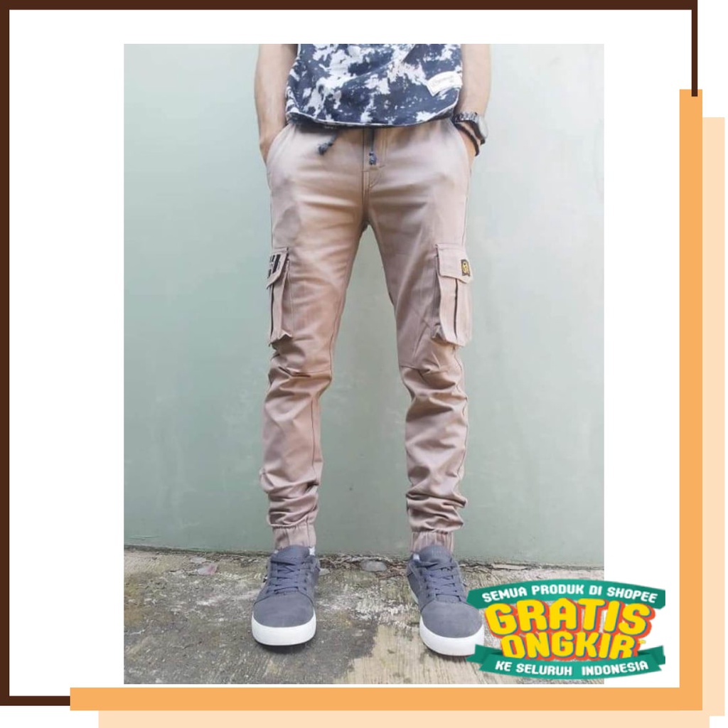 Black Kombinasi White Blue Navy Dongker Light Dark / Celana Panjang Cargo Kempol Dewasa Cowok Cewek