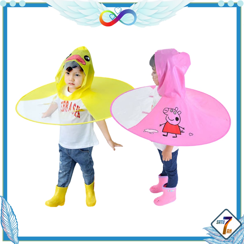 Satu7an HW-152 Jas Hujan Ufo Anak Portable Topi Payung Ufo Praktis Raincoat Children PVC