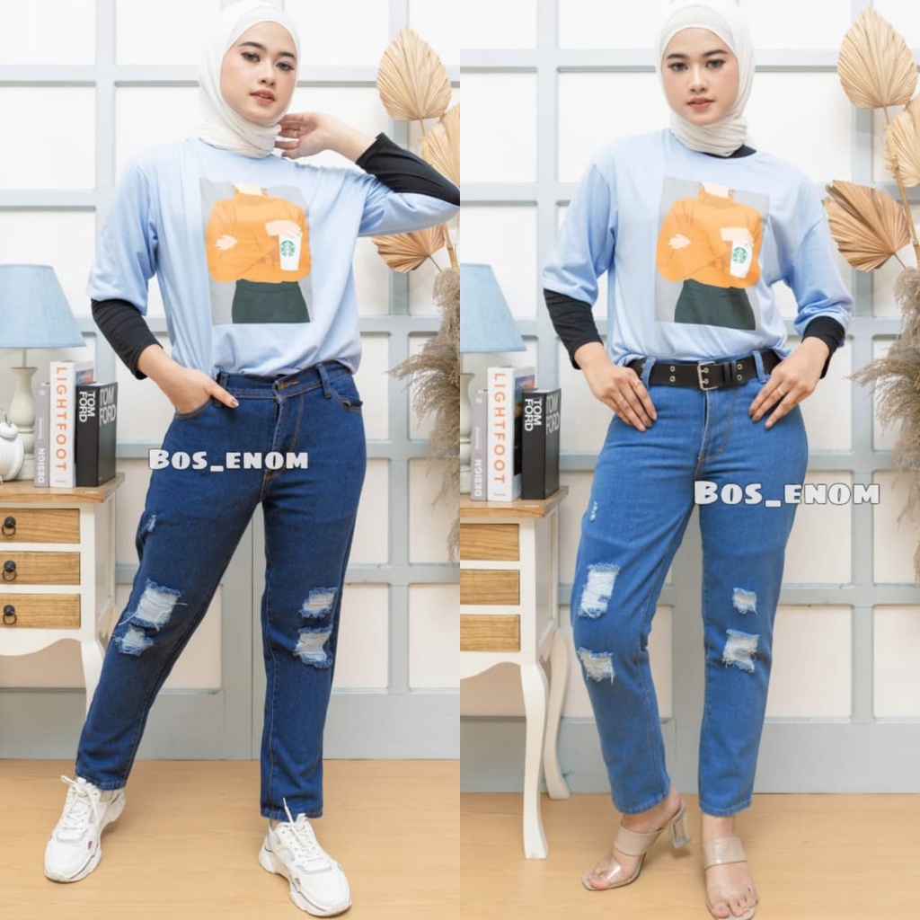 Free Ongkir Celana jeans wanita sobek medium blue lapis ala korea viral tiktok robek kekinian tiktok shop 2022 kekinian hijab sobek tidak terlihat ada lapisan furing murah celana jins high waist love imort celana jeans wanita ootd trend jens boyfriend