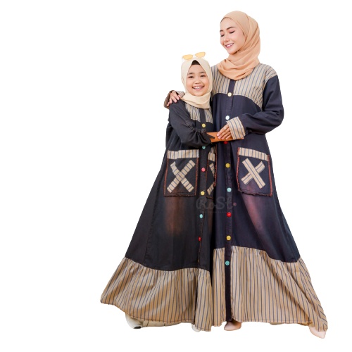 Gamis Couple Ibu dan Anak Perempuan Bahan Rayon Full Motif Seragam Lebaran / Baju Muslim Couple Ibu 