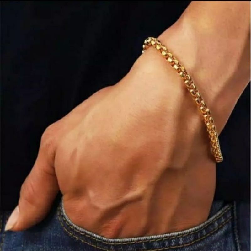 gelang tangan pria titanium model holo gold dan silver stainless steel