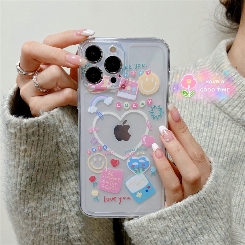 Soft Case Pelindung Transparan Motif Hati Pink Untuk Iphone 7 8 PLUS X XR XS 11 12 13 MINI PRO MAX SE 2020