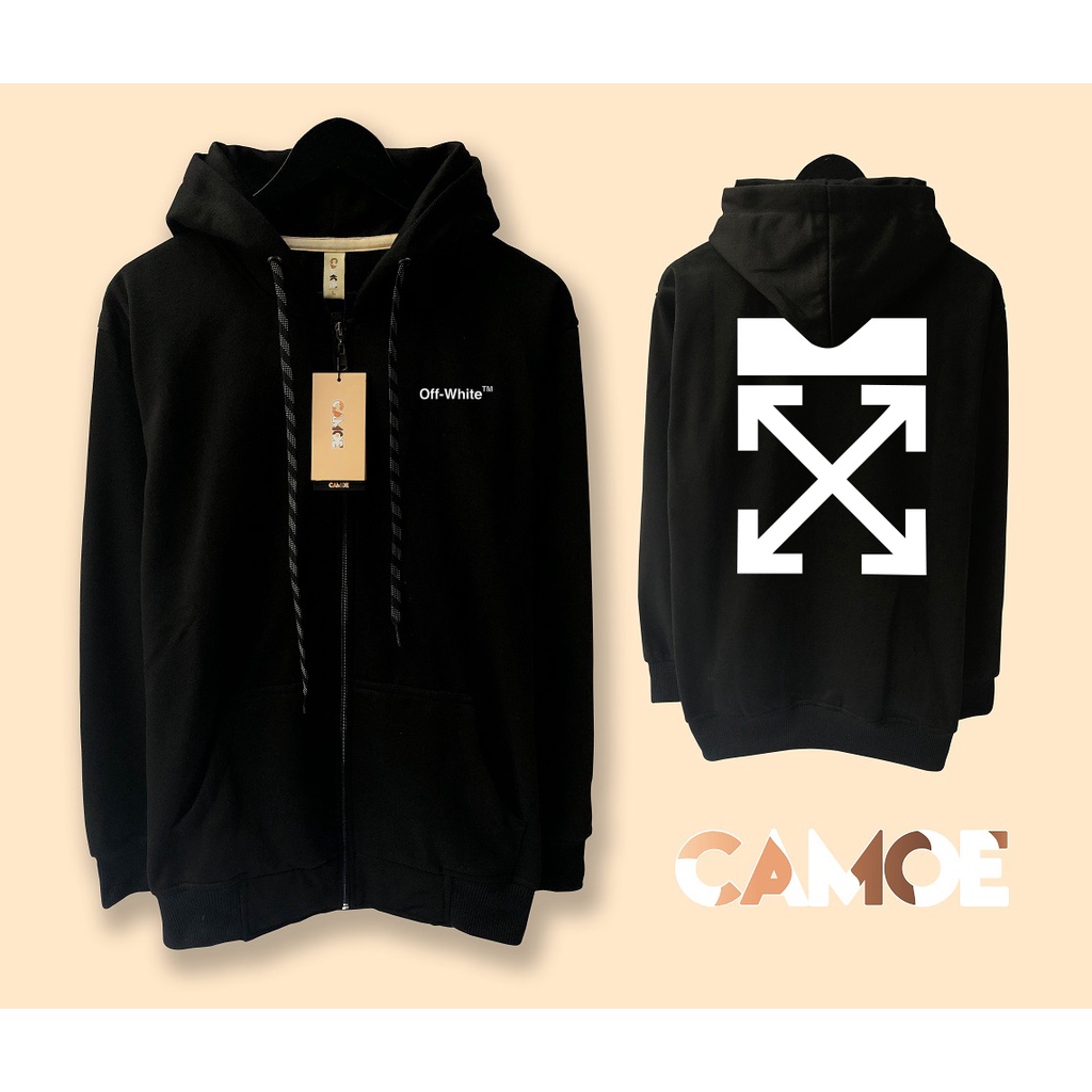 Jaket Hoodie Zipper Off White Helvetica Logo