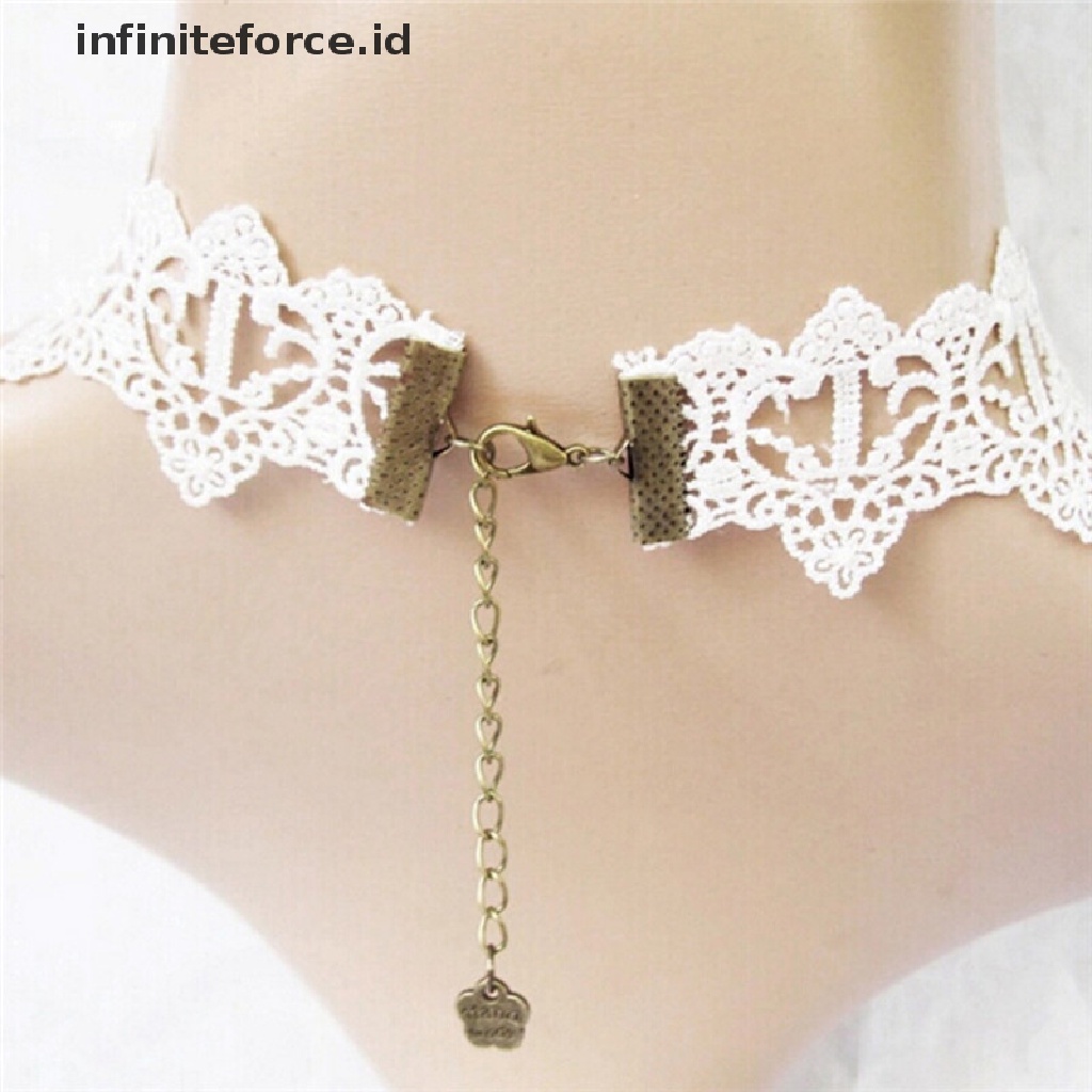 Kalung Choker Bahan Lace Aksen Mutiara Untuk Wanita