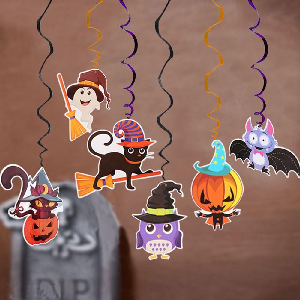 [Elegan] Ceiling Hanging Swirl Warna-Warni DIY Pumpkin Ghost Event Festival Ornamen Dekorasi Halloween