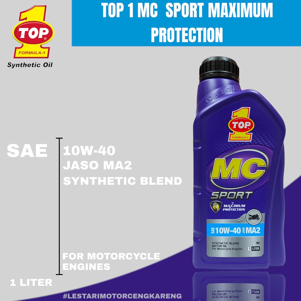 OLI TOP 1 TOP1 MC SPORT 100% SYNTHETIC BLEND 10W40 MA2 BEBEK RACING 1L