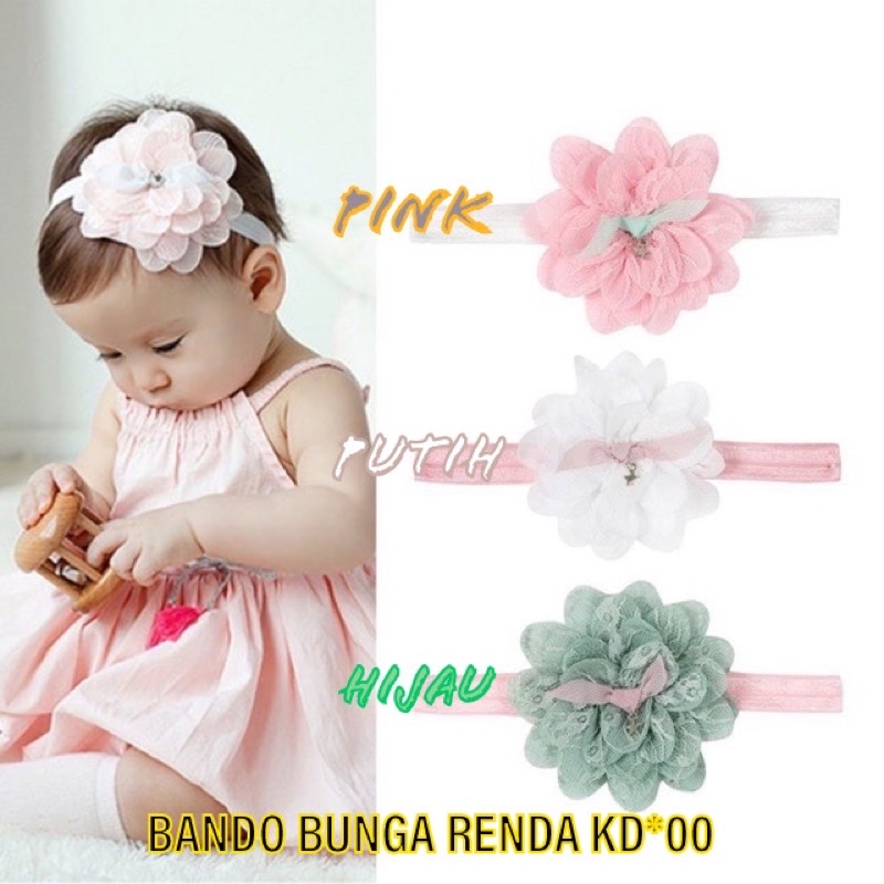 Bandana bayi / bando baby dengan Bahan Renda Elastis dan Hiasan Bunga untuk Perempuan